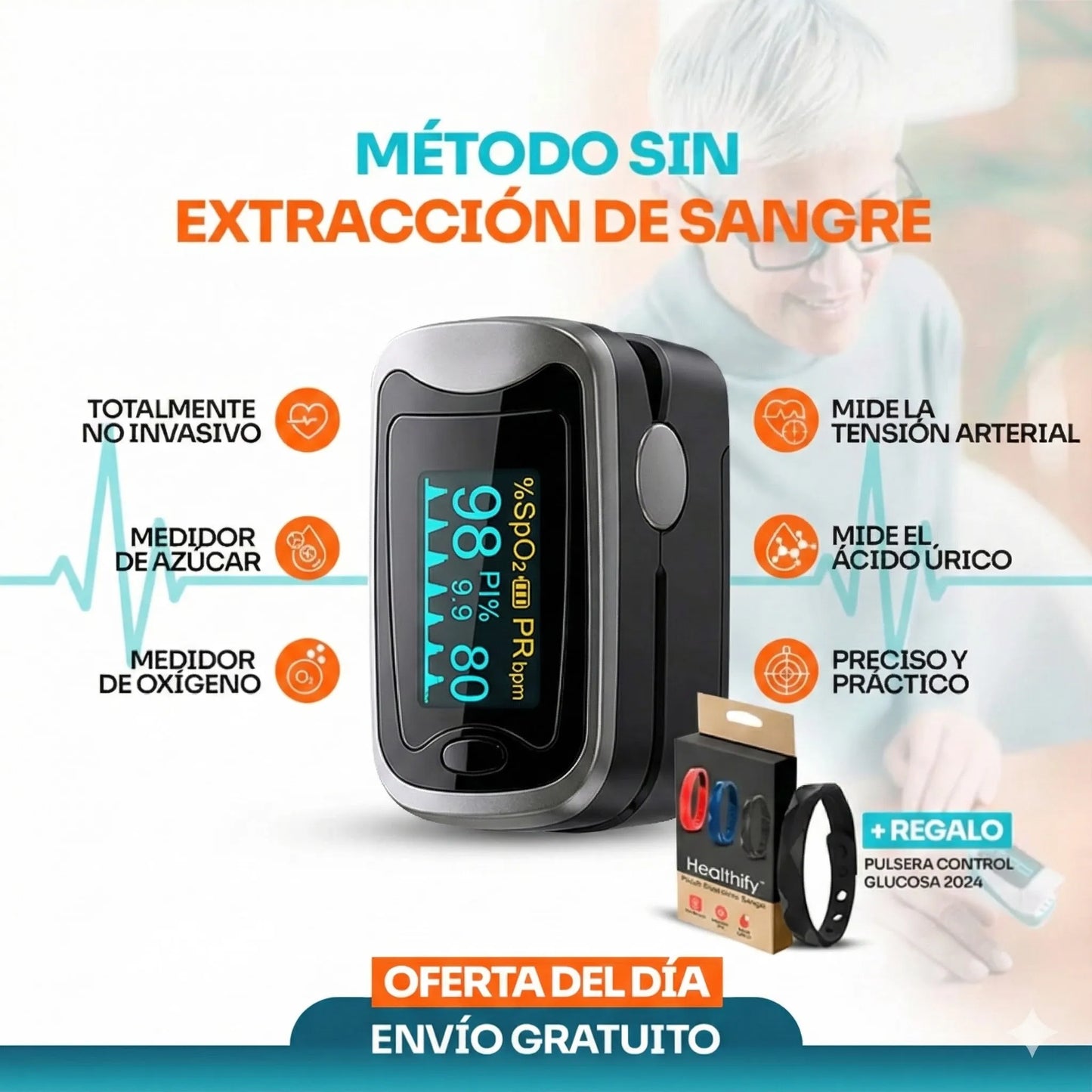 GlucoCare™ Monitor Vital Sin Dolor + Pulsera de Control Gratis — ¡Promoción de Hoy!